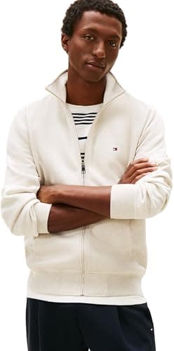 Image of Tommy Hilfiger Men ESSENTIAL FLEECE STAND COLLAR MW0MW41759 Zip Through Sweatshirt, BEIGE, S