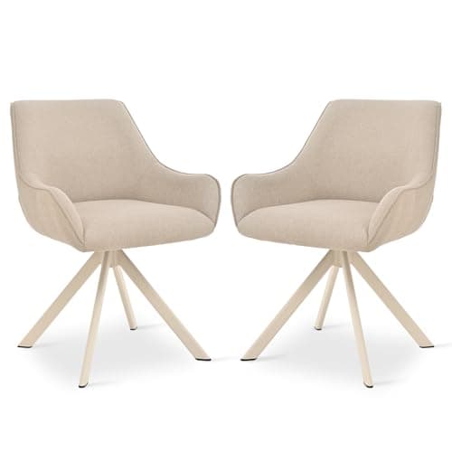 Image of Goeurvant Swivel Dining Chairs Set of 2 with Armrests,360° Swivel Upholstered Chairs,Modern Linen Rotary Chair,Kitchen Chair with Metal Frame and Backrest for Dining Room,Living Room,Office, Beige Leg