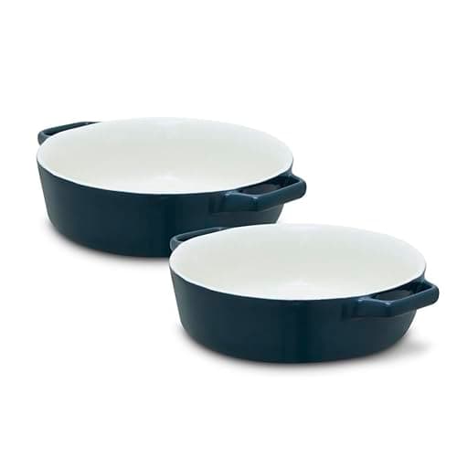 Image of Barbary & Oak Nattura Set of Two 21.5cm Round Baking Dishes, Made from Strong Stoneware, Smooth Glaze Interior, Easy Grip Handles, Dishwasher Safe, Agave, BO875026AGV