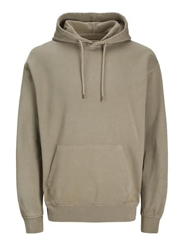 Image of JACK & JONES Mens Fleece Hooded Sweatshirt, Long Sleeve Faded Hoodies For Men UK, Silver Sage Colour, Size - L