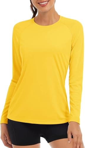 Image of TACVASEN Long Sleeve T Shirts Women Sports Tops for Women UK Women's Rash Guards Running Top Womens Work T-Shirts Yellow