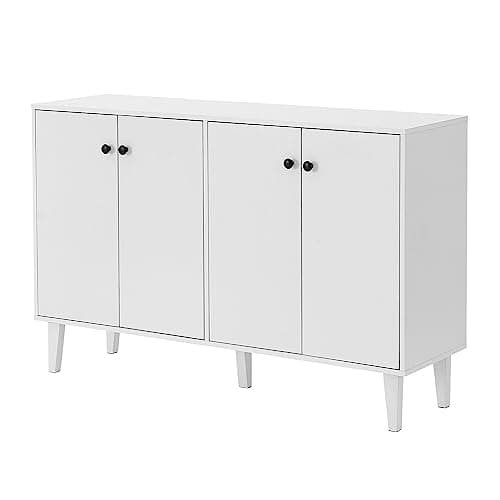 Image of Panana 4 Doors Storage Sideboard Cupboard Console Table Accent Cabinet TV Stand Unit for Living Room (White)