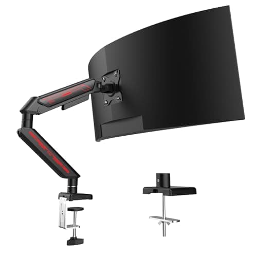 Image of ETHU Monitor Arm 17-32" 9kg Screen Mount (Black), Gas Spring Height Adjustable Stand, Full Tilt & Swivel Rotation, C-Clamp/Grommet Base