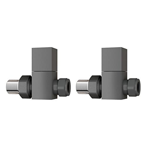 Image of iBathUK Urban Wall/Floor-Mounted Straight Square Radiator Valve Pair, Durable Brass Build Compatible with Panel, Column, Towel & Designer Radiators, Universal Fit Cube Valves in Matt Anthracite, 15mm