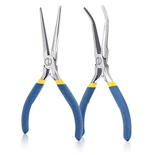 Image of WISEPRO 6 Inch Mini Needle Nose Pliers with Comfort Grip Handles, 45° Angled and Straight Long Nose Pliers, 2 Plier Set for Handmade Craft, Jewelry Making, Bending Wire and Small Object Gripping