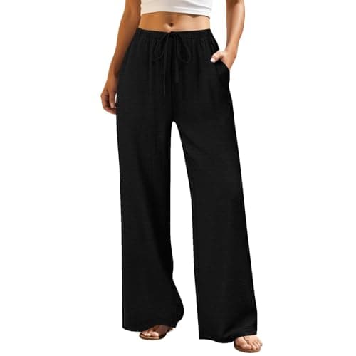 Image of Generisch 2026 Fashion Casual Wide Leg Pants Elastic Waist Side Pockets Comfortable Loose Fit, black, XL