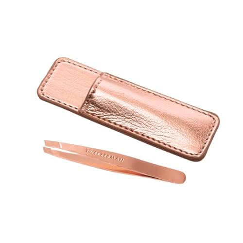 Image of Tweezerman Rose Gold Mini Slant Tweezer with Case, Professional Stainless Steel Precision Tweezers for Facial Hair and Eyebrows, with Travel Case, (Pack of 1)