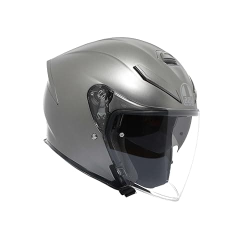 Image of AGV - K5 JET EVO E2206, Jet Unisex Motorbike Helmet, Carbon and Glass Fibre Open Face Motorcycle Helmet, with Scratch Resistant and Anti-UV Visor, Matt Luna Grey, XL