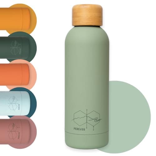 Image of Sage Green Metal Water Bottle 500ml Insulated – Eco Friendly Stainless Steel Flask, Leakproof BPA Free Lid Keeps Drinks Hot & Cold 12/24H – Slim Aesthetic Bottle for Gym, Travel & Daily Use | Perevor