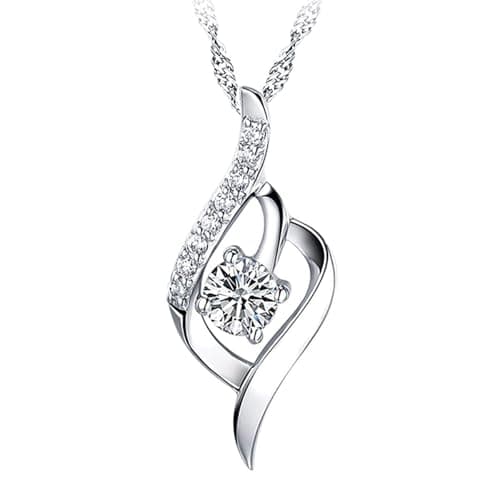 Image of 925 Sterling Silver Statement Crystal Pendant Necklace for Women Fashion Jewelry Accessories