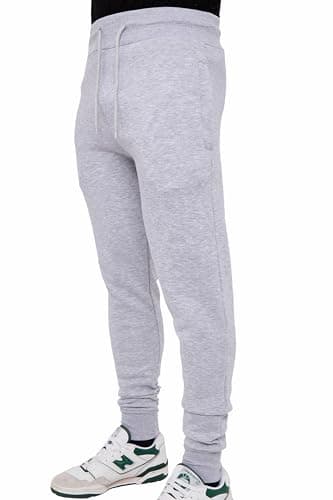 Image of LABEL APPAREL Men's Slim Fit Tracksuit Bottoms Skinny Trousers Sweat Pants Jogging Gym Joggers Causal Slim Fit Running Zipped Pockets Cotton Elasticated (Grey Large)