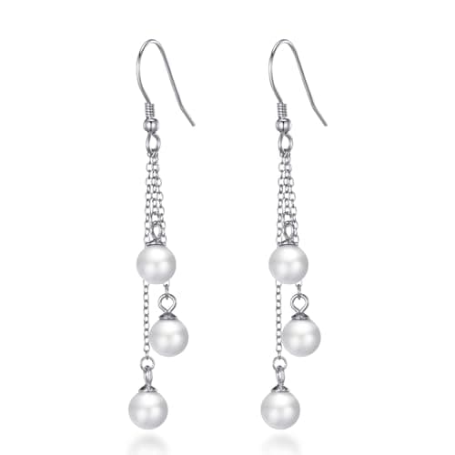 Image of Philip Jones Sterling Silver Triple White Pearl Drop Earrings