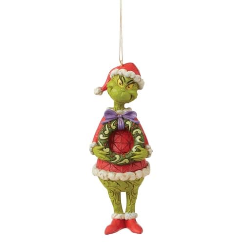 Image of Jim Shore Grinch With Wreath Ho Hanging Ornament