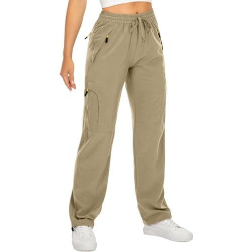 Image of mosingle Women's Walking Cargo Trousers Lightweight Quick Dry UPF 50 Hiking Pants Safari Travel Work Casual Golf Trousers Zip Pockets #6608-Khaki-L