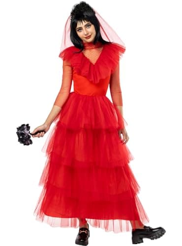 Image of Funidelia | Lydia costume - Beetlejuice for woman Tim Burton, Horror Movies, Horror - Costume for adults accessory fancy dress & props for Halloween, carnival & parties - Size M - Red
