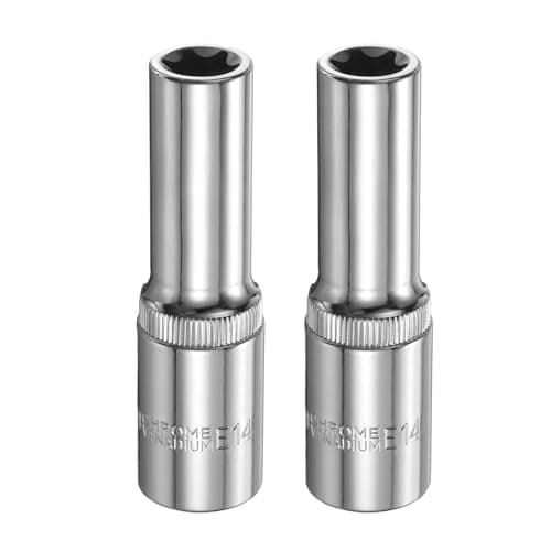 Image of sourcing map 2pcs E-Torx Socket 1/2" Drive E14 Star Female Socket 3.1" Length External Torx Deep Sleeve Chrome Plating 6 Point Spline Sleeve for Auto Repairs Home Maintenance