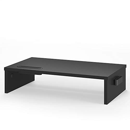 Image of BONTEC Monitor Stand for Desk, Wooden Desk Riser, 420 x 235 x 104 mm, Ergonomic Monitor Riser with Phone Holder, Cable Management, Keyboard Storage, Desktop Organiser, 30 kg Load, Black
