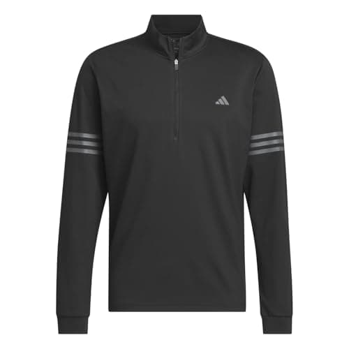 Image of adidas Mens 3 Stripe Zip Top Pullover Sweater Jumper Long Sleeve Lightweight White/Black L