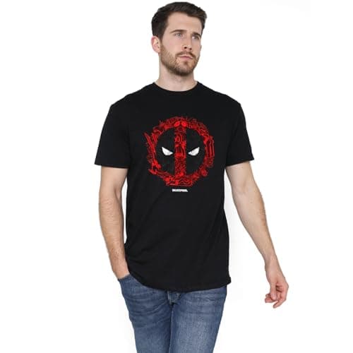 Image of Cotton Soul Marvel Deadpool Doodle Logo Unisex T Shirt, Black, X-Large