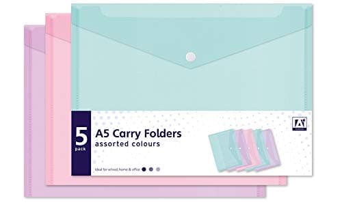 Image of 5 Assorted Pastel Colour A5 Document Stud Wallets Plastic Carry Popper Folder Pink Aqua