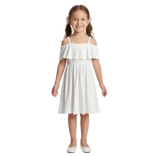 Image of A2Z 4 Kids Girls Off Shoulder Skater Outfit Stylish and Trendy Party Wear - PlainOff Shoulder Dress Cream 7-8