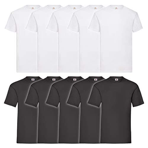 Image of FRUIT OF THE LOOM Boy's Kids 10 Pack T-shirt T Shirt, Multicoloured (White/Black/), 12-13 Years UK