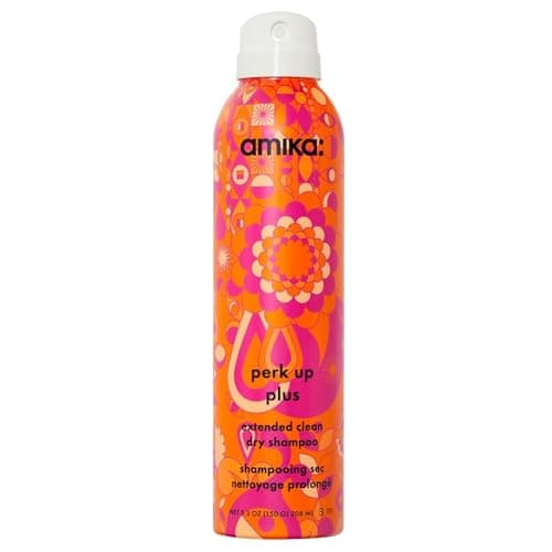 Image of amika perk up plus extended clean dry shampoo spray - lightweight + buildable dry volume shampoo - infused with scalp-friendly mandelic acid + arrowroot powder - talc-free + invisible finish (208 ml)