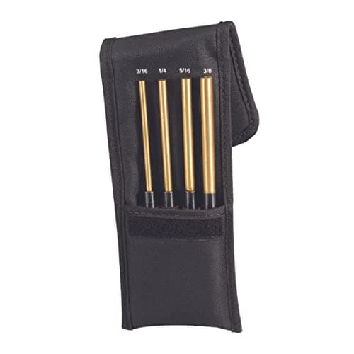 Image of Starrett SB248Z Extended Brass Drive Pin Punch 4-Piece Set, 3/16"-3/8" Diameters, 8" Overall, 3-1/2" Pin Length, In Fabric Pouch