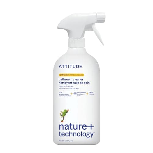 Image of ATTITUDE Bathroom Cleaner Spray, EWG Verified, Plant-Based & Vegan, Safe for Bathroom Surfaces, Tiles, Tubs, Shower Walls, and Grout, Citrus Zest Scent, 800 mL