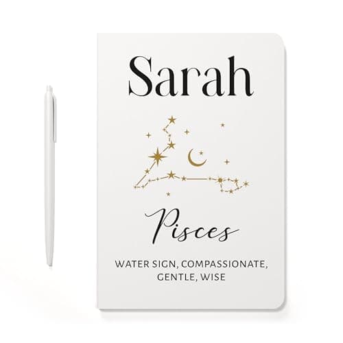 Image of Beecreative Personalised Pisces Gifts For Women Girls - Star Sign Gifts - A5 Notebook And Pen - February Birthday - March Birthday - Zodiac Notebook Journal