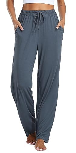 Image of Vlazom Women's Pyjama Bottoms Soft Casual Pants Sleeping Lounge Trouser with Pockets Drawstring A-Dark Grey,M