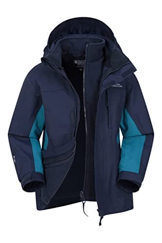 Image of Mountain Warehouse Cannonball Kids 3 in 1 Waterproof Jacket - Breathable Triclimate Rain Jacket, Taped Seams Kids Coat, Detachable Hood - Kids Coat for Walking Blue (01) Teen Size 13 Years