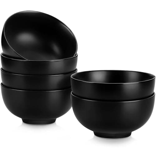 Image of MALACASA 820 ml Porcelain Soup Bowls Set of 6, Black Ceramic Bowls for Kitchen, Cereal Bowl for Oatmeal, Fruit, Salad, Ramen and Rice Bowl -Dishwasher & Microwave Safe Bowls (26 OZ)
