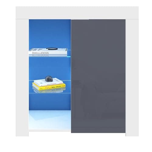Image of Panana Sideboard Modern Cabinet Matt Body and High Gloss Doors Sideboard 16colors LED Lighted LxWxH 29.53x15.78x32.68inch (Grey)