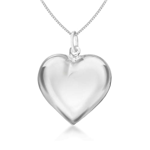Image of Tuscany Silver Women's Sterling Silver Puff Heart Pendant on Curb Chain of 46cm/18