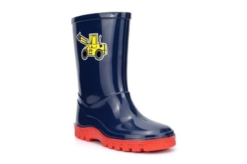 Image of Boys Wellies Boys Wellingtons Infant Wellies Digger Wellies Infant Wellingtons Walking Boots Wellingtons Kids Wellington Boots Digger Motif Waterproof Boots Blue Navy Size 3-10 Child 9 UK Child