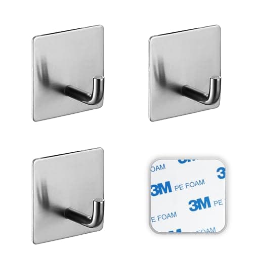 Image of SSYR&P 4 Pack Rustproof Self Adhesive Hooks, Stainless Steel Wall, 3M Strong Adhesive, no Drilling Required, Perfect for Behind Door,Kitchen,Bedroom,Bathroom (Silver)