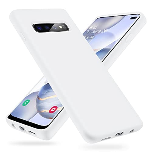 Image of OHLIGIA Samsung Galaxy S10 Plus Liquid Silicone Protective Case with Soft Microfiber Lining for Galaxy S10+ thin and Soft Case 6.4-inch (2019) White