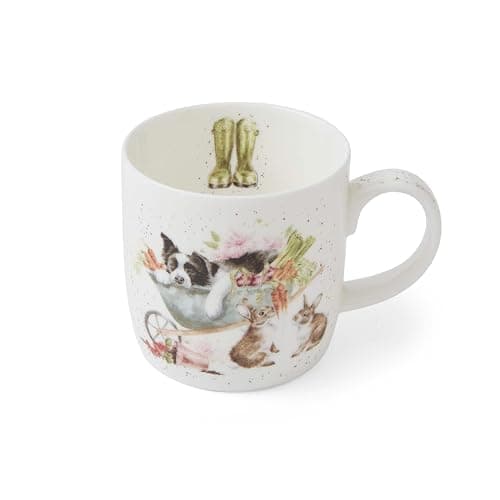 Image of Royal Worcester x Wrendale Designs Coffee Mug - Fine Bone China White Mug with Handle, Dishwasher & Microwave Safe, Sleeping on The Job Design, Suitable for Hot Drinks