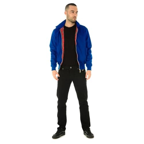 Image of MyShoeStore Harrington Jacket Unisex Mens Ladies Womens Adults Vintage Bomber Coat Classic Retro Scooter 1970's Mod Skin Tartan Lining Top (Royal Blue,L)