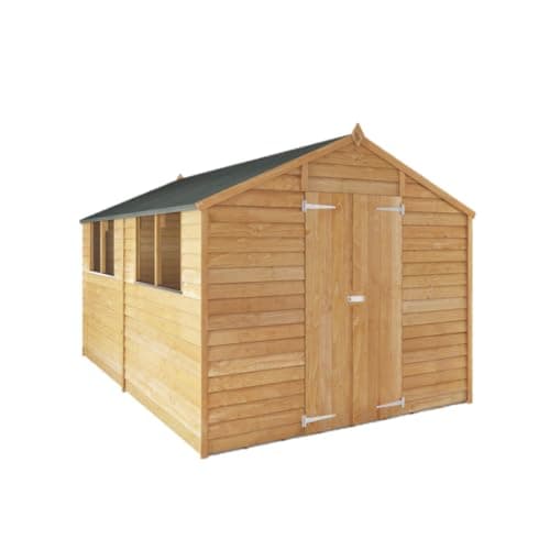 Image of WALTONS | Wooden Garden Shed 12ft x 8ft Overlap Apex | 8mm Cladding | Apex Roof | Double Door | Windows or Windowless | Wood Storage Sheds | (With Windows)