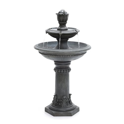 Image of Serenity Two Tier Cascading Water Fountain Water Feature Traditional Pedestal Classic Design Self-Contained Polyresin Construction 96cm Height, 10kg Weight, 450L/h Flow Rate