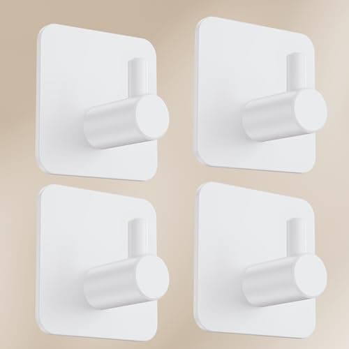 Image of Aikzik 4 Self Adhesive Hooks, Extra Sticky and Strong, Stick on Hooks for Hanging up to 8KG, Coat Hook on Wall or Door for Towel, Coat, Hat, Key - White