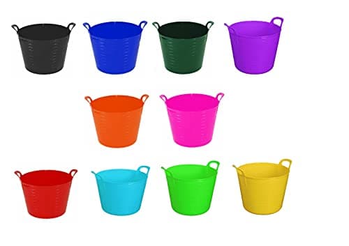 Image of 40L 40 Litre Large Robust Flexi Tubs - Set of 5 - Mixed Assorted Colours Randomly Picked - Multi Purpose Flexible Rubber Storage Container Buckets