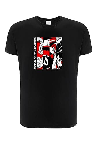 Image of ERT GROUP Warner Bros. Space Jam 2, Space Jam 018, Men's Short-Sleeve T-Shirt, 100% Cotton, Print, Size S, Black, Seamless Design, Smooth & Resilient Fabric for Everyday Ease