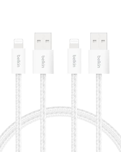Image of Belkin 2-Pack Braided USB-A to Lightning Cable 5ft - Soft, Flexible Fast-Charging Cable, Lightning iPhone Charger Cord for iPhone 14 & Earlier Series, iPad 9th Gen, & AirPods - White