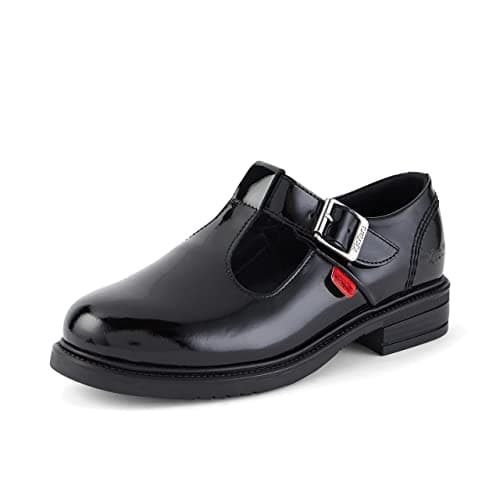 Image of Kickers Girl's Lach T-Bar Leather School Shoes | Elegant T-Bar Style | Everyday Comfort Fit, Cushioned for All-Day Wear, Black, 2 UK Child