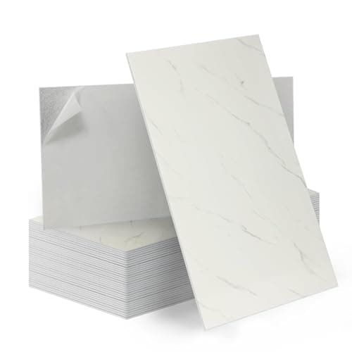 Image of Tarwanear 10Pcs Marble Tile Stickers,Self Adhesive Wall Tiles Marble 60 x 30cm, PVC Peel and Stick on Wall Tiles Waterproof for Living Room Bedroom Bathroom Kitchen Backsplash,Marble White