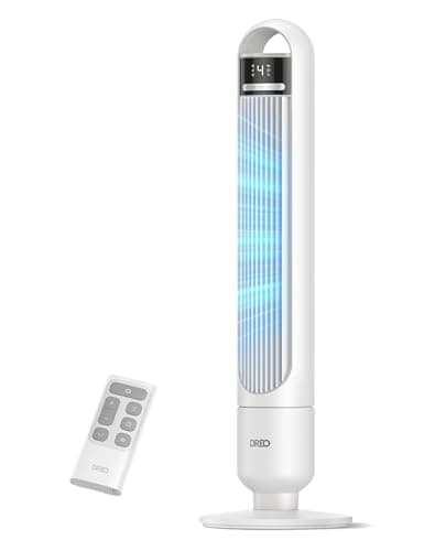 Image of DREO Quiet Tower Fan for Bedroom& Home, 25ft/s Powerful Airflow, 29ft Coverage, 1-8H Timer, 4 Speeds, 3 Modes, 28dB Bladeless Fan with Remote Control, 90° Oscillating Cooling Fan, LED Display