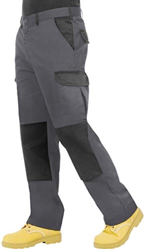 Image of Endurance Mens Cargo Combat Work Trouser with Knee Pad Pockets and Reinforced Seams - 28R (Grey/Black, 28W/31L)